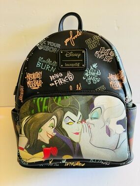 Disney Loungefly Villains Graphic Black Mini Backpack Hard Tag! EUC